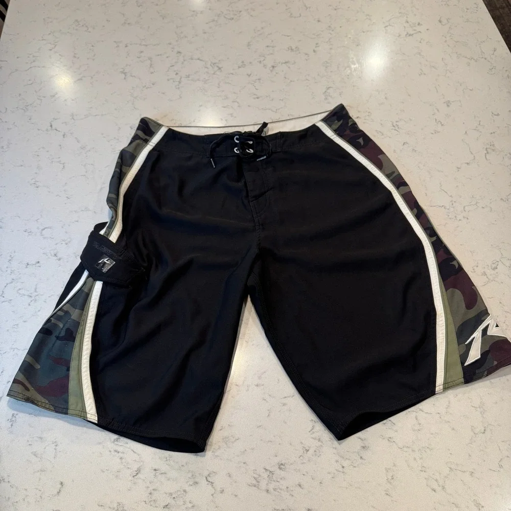 Rusty Board Shorts Mens 34 Black Camo R.Evolution Cargo Pocket Performance